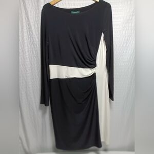 Lauren Ralph Lauren Ladies side rouching Black and white Long Sleeve Dress. 16